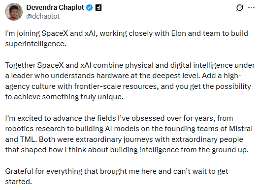 xAI hires Devfinishra Chaplot